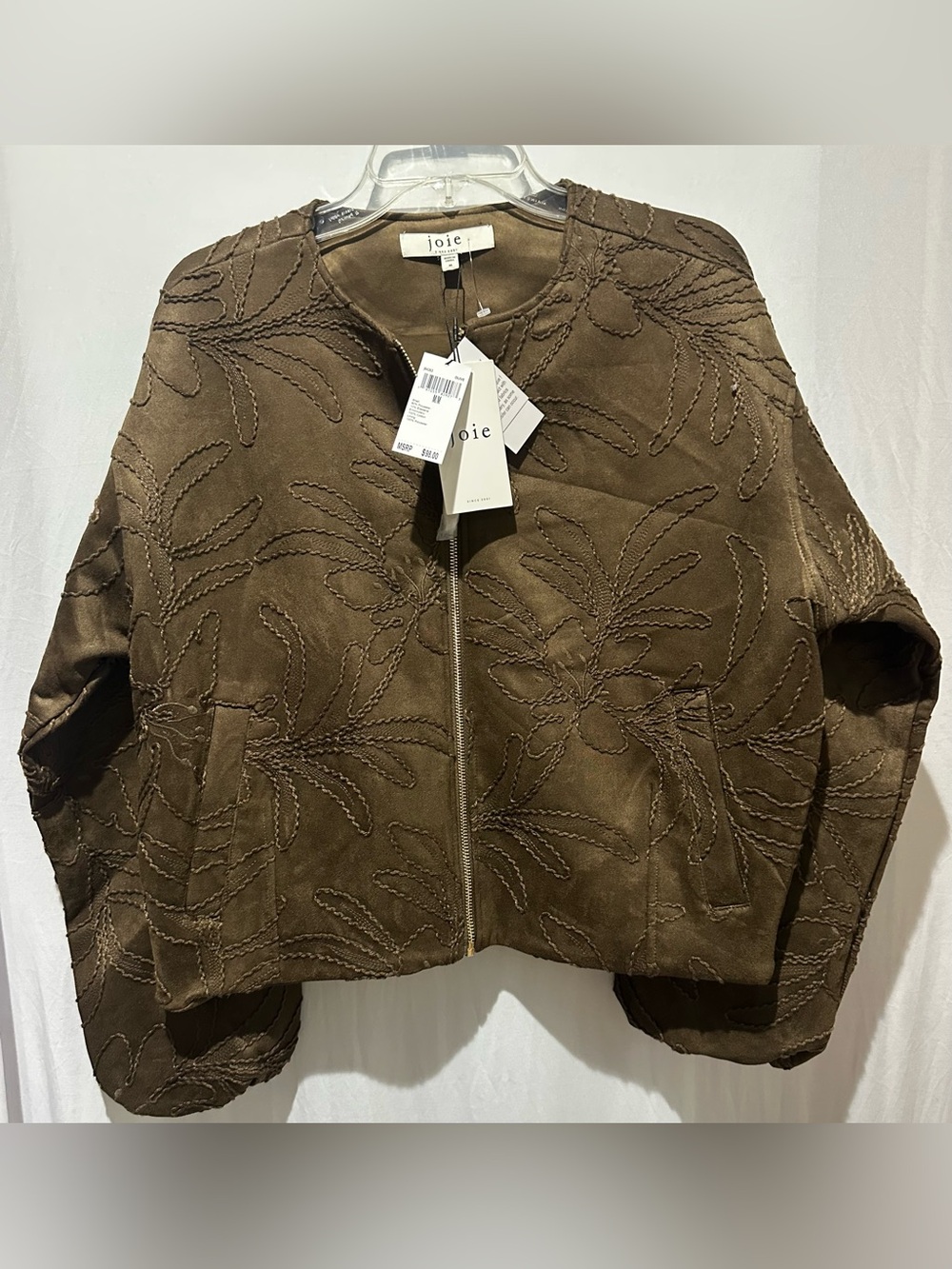 Joie Leaf Embroidery Faux Suede Jacket - Size M